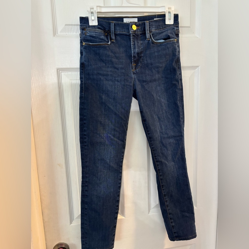 FRAME Le High Skinny‎ Jeans Women's Size 26 Blue Stretch Denim Raw Hem